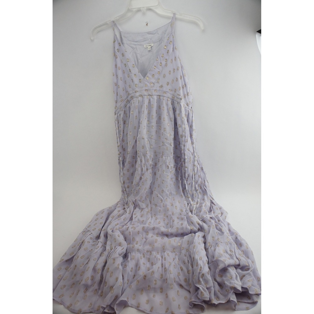 En Creme Maxi Dress S Lavender Gold Lurex Polka Dot Tiered V-Neck Good